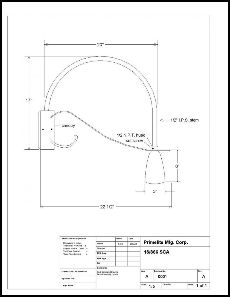 Bullet Shade Head on Decorative Loop Arm Wall Bracket Primelite Manufacturing