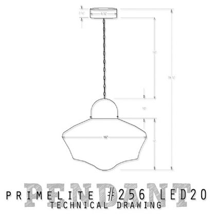 technical drawing Primelite School House Globe Pendant #256