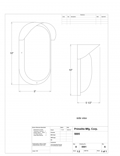 tech drawing Euro Style Series sconce #5005
