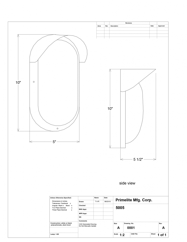 tech drawing Euro Style Series sconce #5005