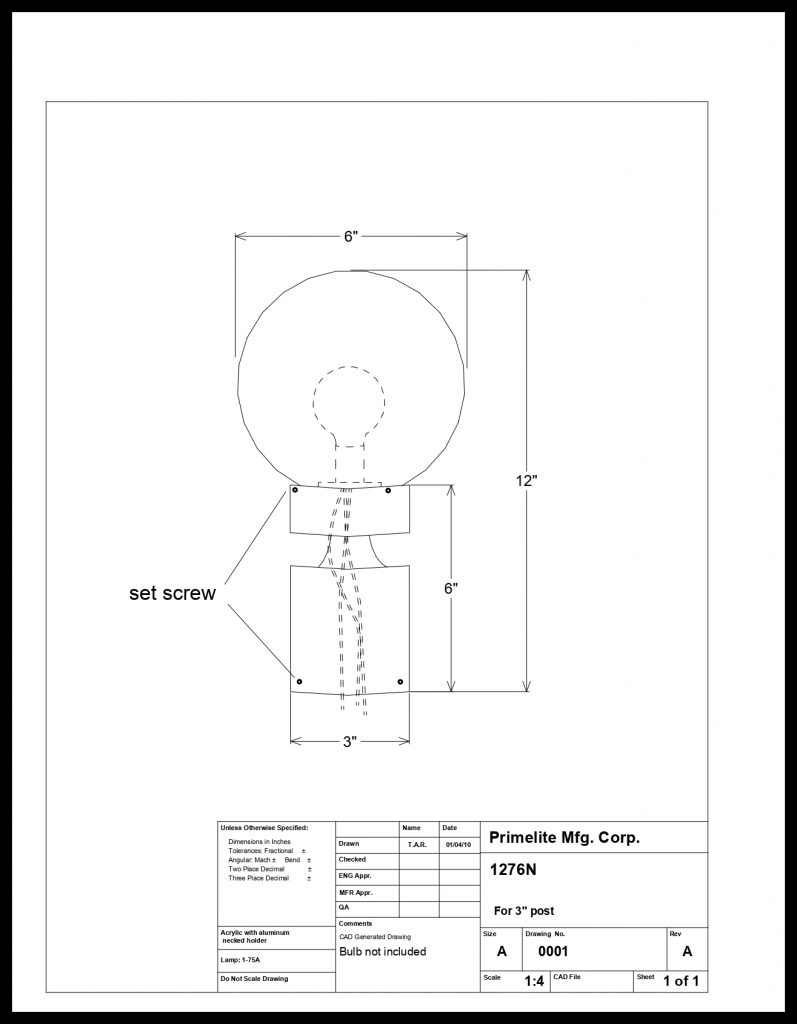 Acrylic Necked Globe Post Light Primelite Manufacturing