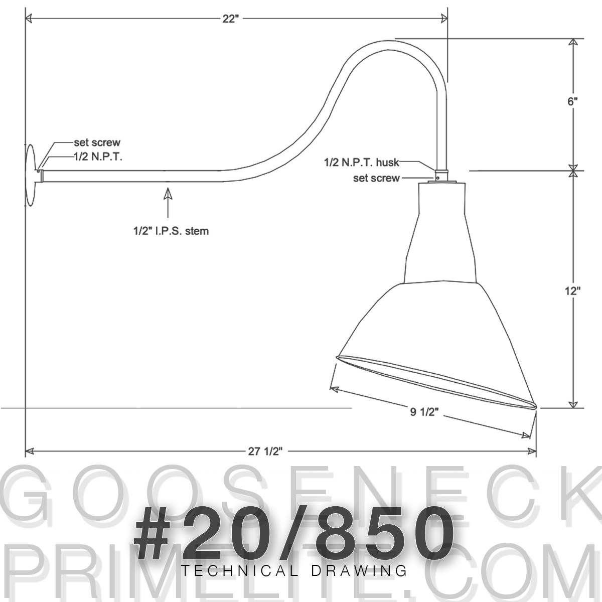 technical drawing - Gooseneck Light #20/850