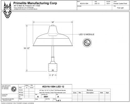 technical drawing Post Light #23/16-1594