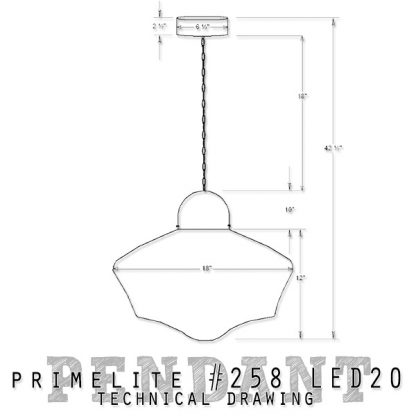 technical drawing Primelite School House Globe Pendant #258