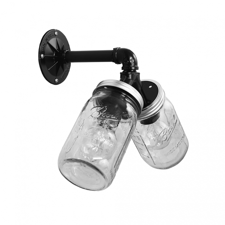 2 Masons Jars on” V” Style Wall Bracket Primelite Manufacturing
