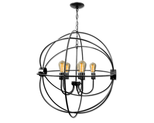 "Cynthia" #685-27-5 is a standout piece in our Sputnik Series. This 27-inch spheroid chandelier diverges from classic designs with its circular pattern